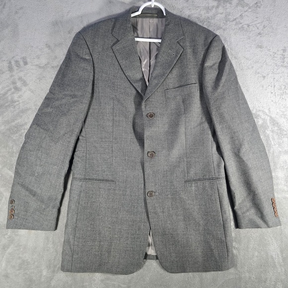 Hugo Boss Wool Blazer Sport Coat Gray Three Button Jacket Mens Size 42R‎